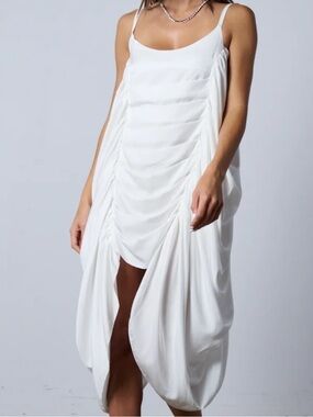 AKIRA White Draped Ruched Mini Dress
